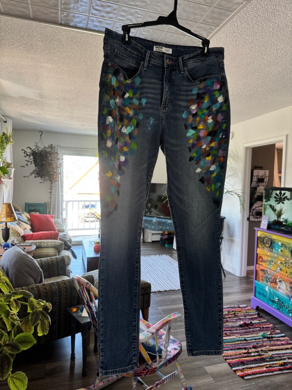 Hand Painted Levi Strauss Totally Shaping Skinny Jeans Size 33 - Picture 6 of 11